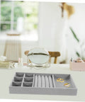Essential Leather Jewelry Tray With Five Grid Layout For Earring Display Plate And Ring Holder Countertop Organizer on vanity