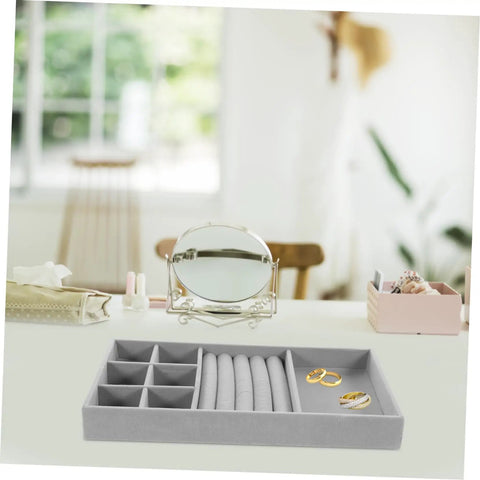 Essential Leather Jewelry Tray With Five Grid Layout For Earring Display Plate And Ring Holder Countertop Organizer on vanity