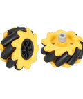 MECCANIXITY 2-pack Mecanum wheels, 48mm ABS yellow with black rubber rollers for omnidirectional robot projects