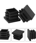 12 Pack 3/4 Inch Square Plastic Plugs End Caps For Square Tubes And Furniture Legs, Black Ribbed Design, Close-up of Plugs