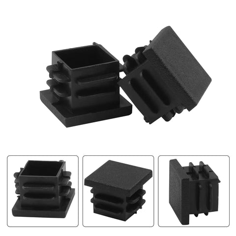 12 Pack 3/4 Inch Square Plastic Plugs End Caps For Square Tubes And Furniture Legs, Black Ribbed Design, Close-up of Plugs
