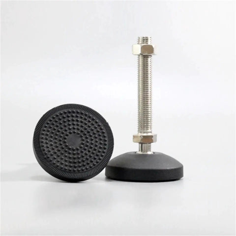 Rock Solid Adjustable Leveling Feet Kit With Four Heavy Duty Glide Pads M12 Threads And Universal Mounts, showing glide pad and threaded foot.