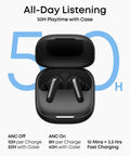 Adaptive Noise Cancelling Wireless Earbuds With Real Time Translation And Hi Res LDAC Audio in charging case showing 50h playtime