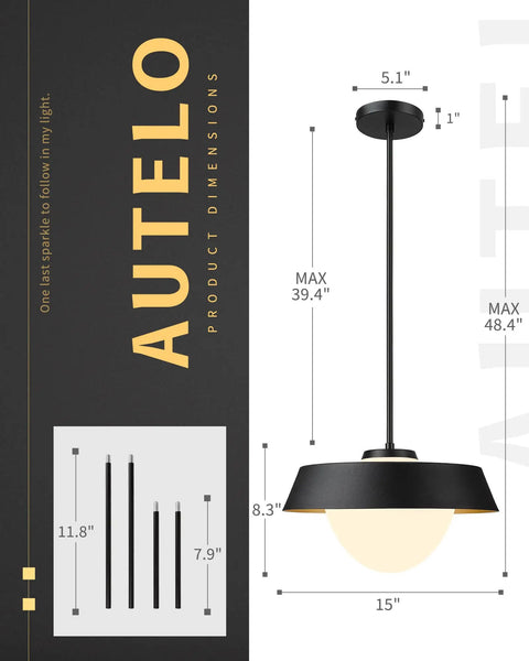 Dope Black Pendant Light Fixture With Frosted Glass Shade Modern 15 Inch Large Pendant Lighting For Kitchen Island diagram