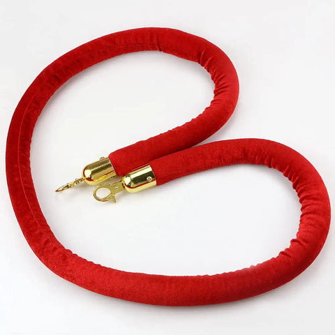 Two Piece Red Velvet Stanchion Rope Set With Polished Gold Hooks for VIP Crowds, Red Carpet Moments, Oscar Parties