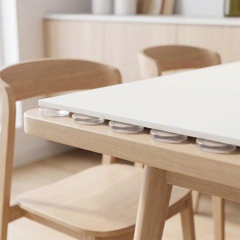 Clear Glass Table Top No Slip Pads 48Pcs Self Adhesive Rubber Bumpers 20mm By 2mm on tabletop edge in dining room