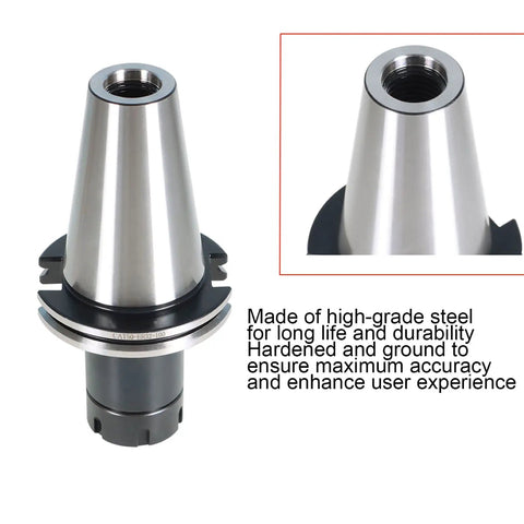 Two Piece ER32 Collet Chuck Set For CAT50 Tool Holder With 4 Inch Extension, steel material, close-up view, CNC use.