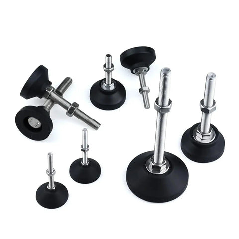 Heavy Duty Adjustable Leveling Feet With Swivel Base And Rubber Bottom For Wobbly Furniture Workbench And Machinery M8 M10 M12 Thread Stabilizer Pads.