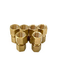 Six brass compression fittings; 1/8 in NPT female to 3/16 in OD tube connectors (front view).