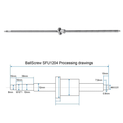 Ball Screw SFU1204 12mm Diameter 4mm Lead 1200mm Long With Ball Screw Nut Anti Backlash CNC Kit diagram