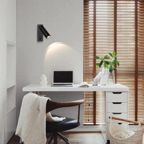 JGSYD Bedside Reading Lamp, Adjustable Metal Wall Light, White/Black Wall Sconce, Modern Led Wall Lamps - 3W - 4000K in a stylish workspace.