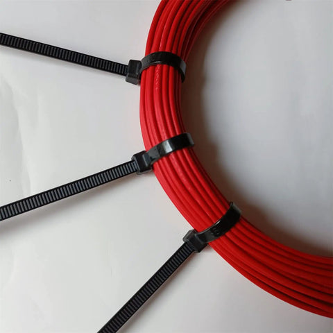 Black Beefy 4 Inch Zip Ties 1000 Pack Self Locking Nylon 66 Black Ties With 18 Lb Tensile Strength securing red cables