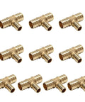 Pack Of 10 PEX Reducing Tee Brass Barb Crimp Fittings 3/4 In By 3/4 In By 1/2 In DZR Brass Pro Grade DIY Friendly For Home Plumbing ASTM F1807 NSF Cert Works With Stainless Steel Clamp And Copper Crimp Ring Systems Leak Proof in grid layout