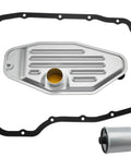 Beefed Up Transmission Filter And Oil Pan Gasket Kit For Ram Jeep Dodge And Chrysler Vehicles Covering Ram 1500 2500 3500 Grand Cherokee Liberty Durango Dakota And Aspen, showing gasket, filter, and pan