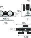 Heavy Duty Pocket Door Roller Assembly Kit with Top Mounted Hangers, multiple views, dimensions, 3.18 inch roller length, 1.54 inch wide.