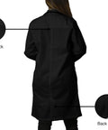 Back view of Top Notch Ultra Comfortable Unisex Black Lab Coat Poly Cotton Blend 40 Inch Long Workwear, showing back yoke and vent.