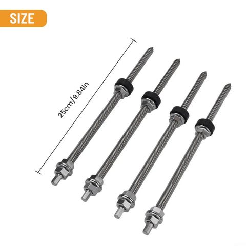 Hefty M10 Solar Mounting Hanger Bolts With EPDM Washers And Pre Assembled Lock Nuts, 25cm long, for metal or wood rooftops.