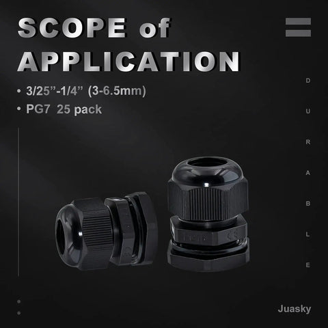 Waterproof Nylon Cable Gland Fittings One Eighth To Five Sixteenth Inch Four To Eight Mm Pack Of Twenty Five Sealed With Gaskets