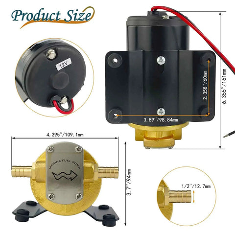 12V Oil Extractor Pump For Engine And Marine Use, 3.2 GPM Gear Oil Pump, Durable Bronze Body With Copper Motor, Brass Fittings