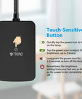 Super Bright LED Desk Lamp With Clamp touch-sensitive button controls for 3 level dimming, displayed with hand illustration
