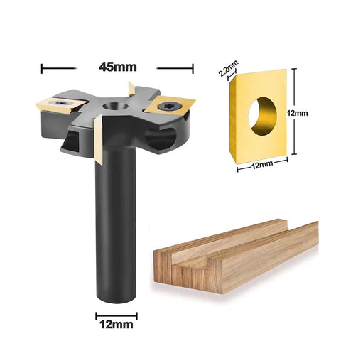 Built Tough Two Flute Wood Planer Router Bit Featuring Premium Carbide Inserts And Ats Coated Edges For Dead Flat Spoilboard Surfacing And Slab Jointing Exactly Thirty Eight Point One Millimeters with 45mm diameter and 12mm shank.