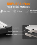 Close-up view of premium 316 stainless steel cutting board, dual-sided with silicone buffer and wheat straw base.