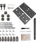 3 In 1 Adjustable Doweling Jig Kit For Woodworking Delivers Dead Nuts Accurate Hole Drilling With Smart Alignment Guides, includes multiple drill bits, jigs, and alignment tools.