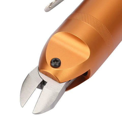 Close-up view of Pneumatic Shear Air Nipper And Wire Cutter Tool For Metal Sheets And Brass Wire Cutting In Industrial Applications Lightweight Handheld Cutter For Quick Clean Cuts And Effortless Performance, showing cutting blades.
