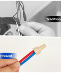 Top: Traditional wiring with black tape, Bottom: Tan Wire Nuts Connectors P12 22-10AWG Twist Caps securing red and blue wires