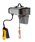 No Nonsense Heavy Duty Electric Chain Hoist Featuring Super Smooth Variable Speed Control For Effortless Overhead Lifting Up To One Half Ton 1000 Lbs, 120V hoist with chain and pendant control.