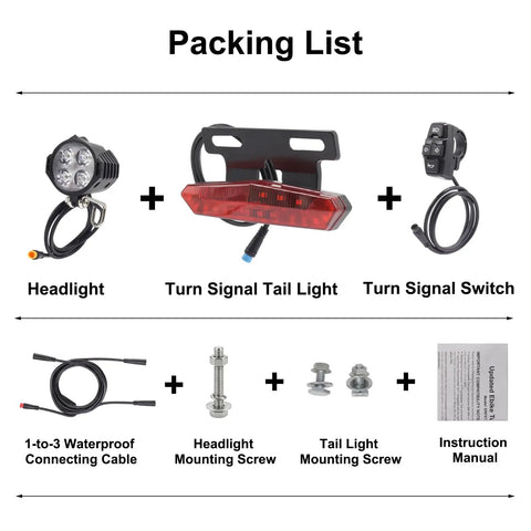 Waterproof Ebike Light Kit With Turn Signals And Tail Light Front Headlight With Horn 36V 48V Compatible Includes Switch 1T3 Connecting Cable Waterproof Connectors All In One Bike Lighting System For Day To Night Rides Street Ready