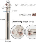 Top Shelf 45 Degree Chamfering Tool Tfd45 Scmt09 Carbide Insert For Cnc Lathe And Milling Gear Nail with detailed measurements.