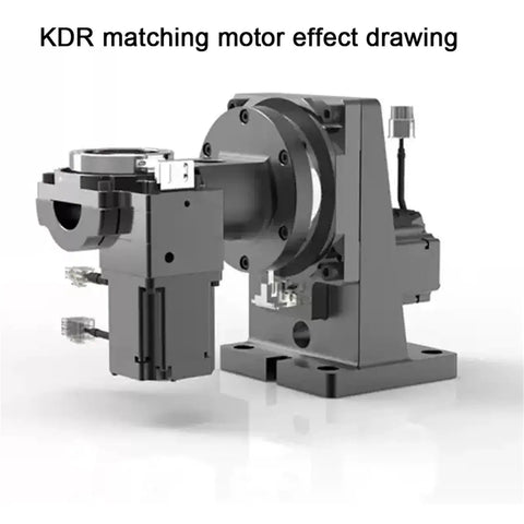 Pro Grade Heavy Duty Fourth And Fifth Axis Motorized Hollow Rotary Table showing KDR motor and gear assembly for precision tasks.