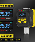 Pro Grade Digital Torque Adapter Set With 1/2 Inch Drive And 1/4 And 3/8 Socket Adapters, ISO 6789 Certified Plus/Minus 2 Percent Accuracy, 12 to 250 ft-lb/17 to 340 Nm, High Visibility Color Display With Audible Alerts And Overtightening Protection, digital torque adapter showing peak and track modes