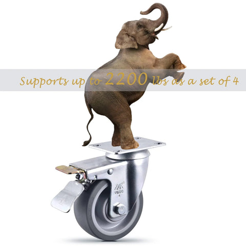 Front view of a single 4-inch heavy-duty caster wheel with brake and mounting plate