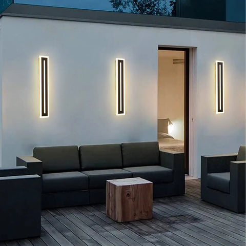23.6 Inch Outdoor Wall Sconce With 18W LED IP65 Weatherproof Exterior Light Fixture In White Acrylic on modern patio