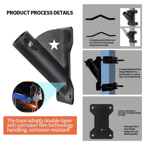 Heavy Duty 1 Inch Flag Pole Holder Bracket for Outdoor with anti rust coating carbon steel 45 degree mount and drainage