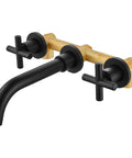 Solid Brass Widespread Wall Mount Bathroom Faucet With 360 Degree Swivel Spout Matte Black Finish Double Cross Handles