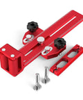 Pro Grade Aluminum Track Jig For Narrow Cuts, T Slot Guide with measurement markings and components shown