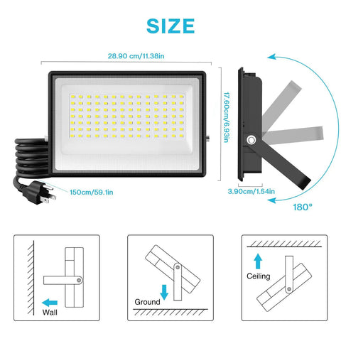 Top Shelf 2 Pack 130W Led Flood Lights Outdoor With Plug In Cord 13000 Lumens Killer Brightness Ip66 Heavy Duty Security Lamp For Yard Gym Stadium 6500K Daylight White Built Different You Will Dig
