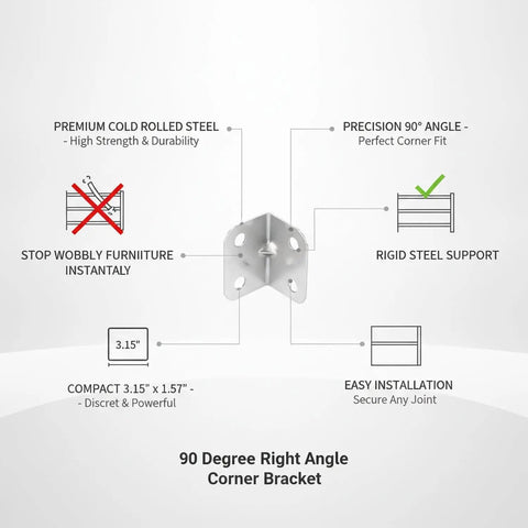 Tough As Nails Heavy Duty 90 Degree Corner Bracket Built From Cold Rolled Steel with product features labeled on white background