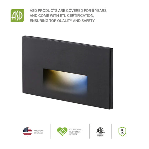 Recessed Step Light Fixture With Dusk To Dawn Sensor, Dope 3CCT Options, Dark Bronze, Waterproof, ETL Listed, Staircase Illumination