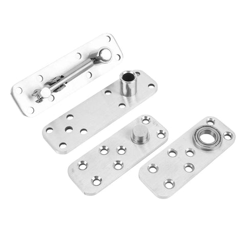 Stainless Steel Door Hinge Kit With Hidden Pivot 360 Degree Brushed Finish shown with multiple components