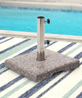 Beefy Granite Patio Umbrella Base Free Standing Stone Stand In Weather Resistant Grey 42 Lb Weight Square Design by poolside