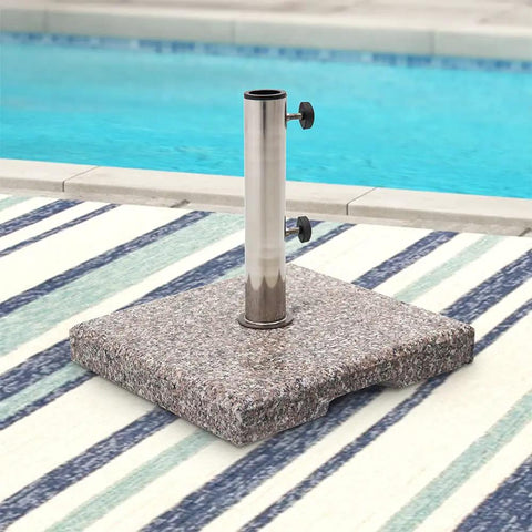 Beefy Granite Patio Umbrella Base Free Standing Stone Stand In Weather Resistant Grey 42 Lb Weight Square Design by poolside