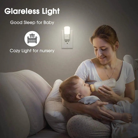 Mother feeding baby in nursery with Dimmable Plug In Night Light With Dusk To Dawn Sensor, 5000K Daylight on wall