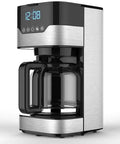 Front view of Four Cup Coffee Maker With Timer Pause And Pour Anti Drip Brew For Real Kickass Flavor Stainless Steel Carafe.