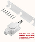 Sliding Door Lock For Patio Doors With Adjustable Ventilation And Button Actuation, Child Safety Lock For Sliding Glass Doors, Pet Safe, Metal Shaft, Multi Point Locking Positions For Full Or Limited Opening with screws and mounting plate.