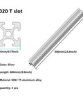 Rock Solid 2020 T Slot Aluminum Extrusion Profile And Linear Rail Guide Set For 3D Printers And CNC Machines with 600mm length and silver color.