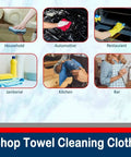 Image showing uses for 90 Pack Blue Cotton Shop Towels 14 By 12 Inches Reusable Rags for various cleaning applications.